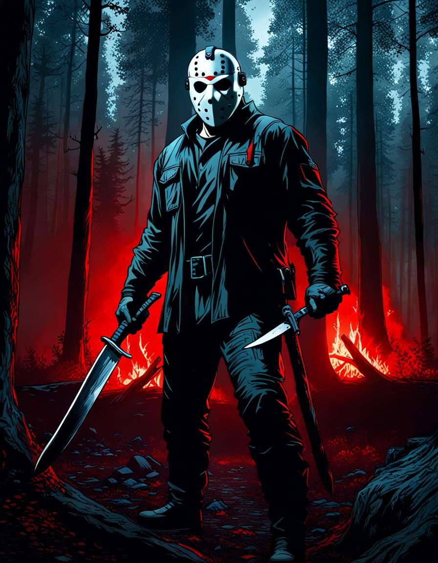 Eerie Jason Voorhees in Dark Woods: Matte Painting