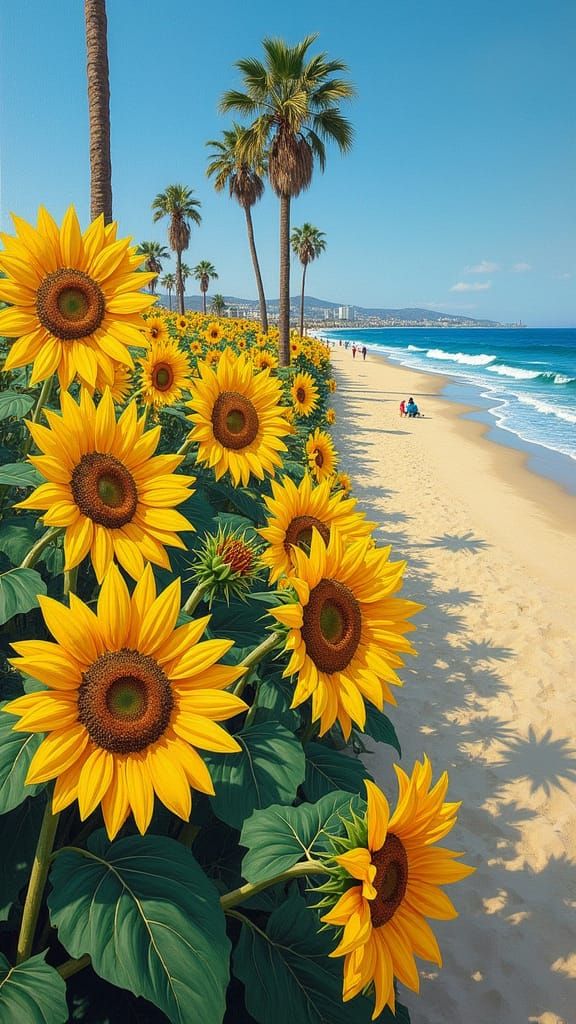 Sunflowers Bloom on Venice Beach, California