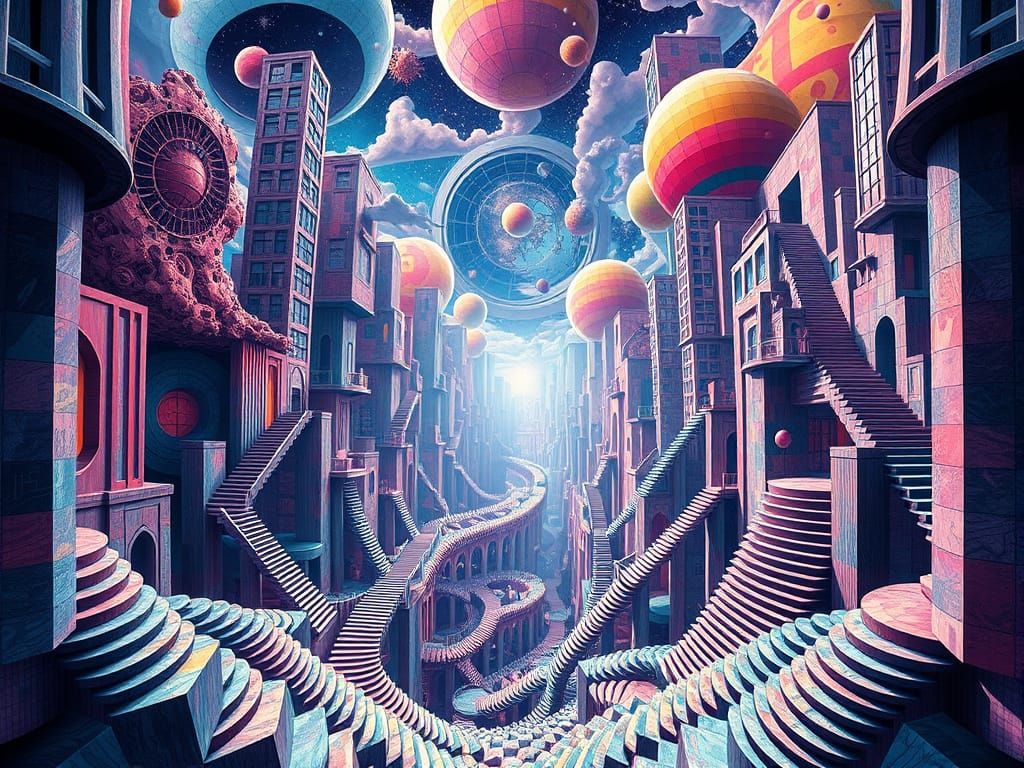 Surreal Optical Illusions in Futuristic Cityscape