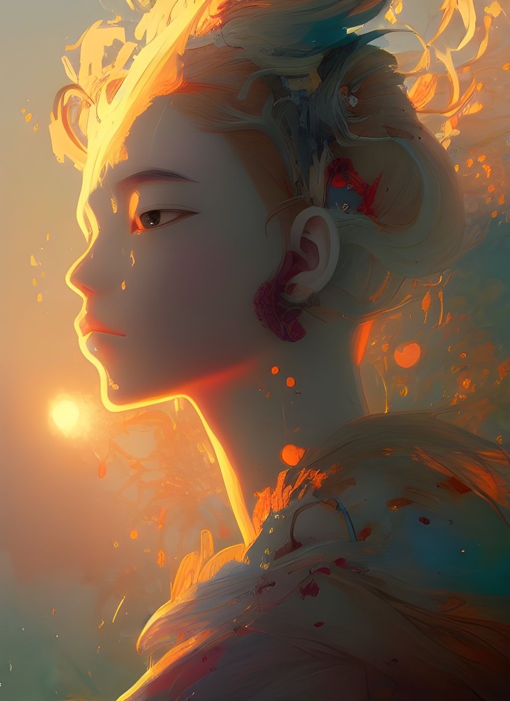 Beautiful Fire Princess Portrait in Anime Style