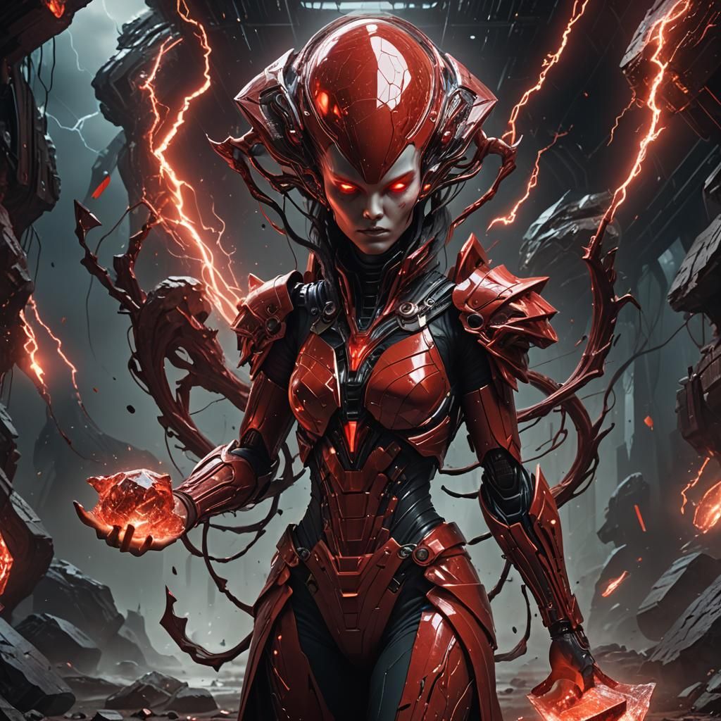 Crystal Alien Woman Holding Thunder Artifacts