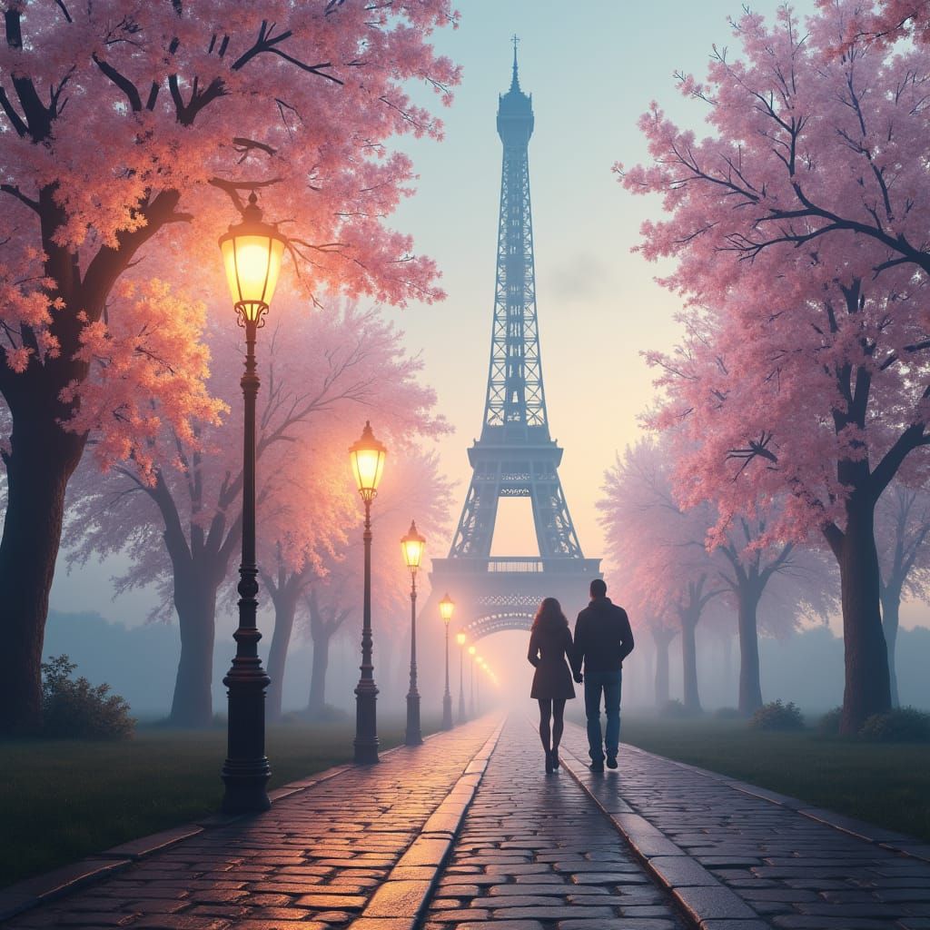 Eiffel Tower in Pastel Hues: A Romantic Spring Scene