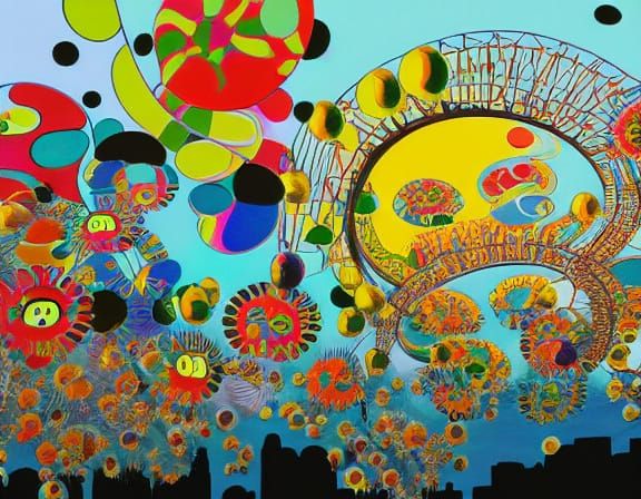 Vibrant Night Market on a Winding River in Surrealism