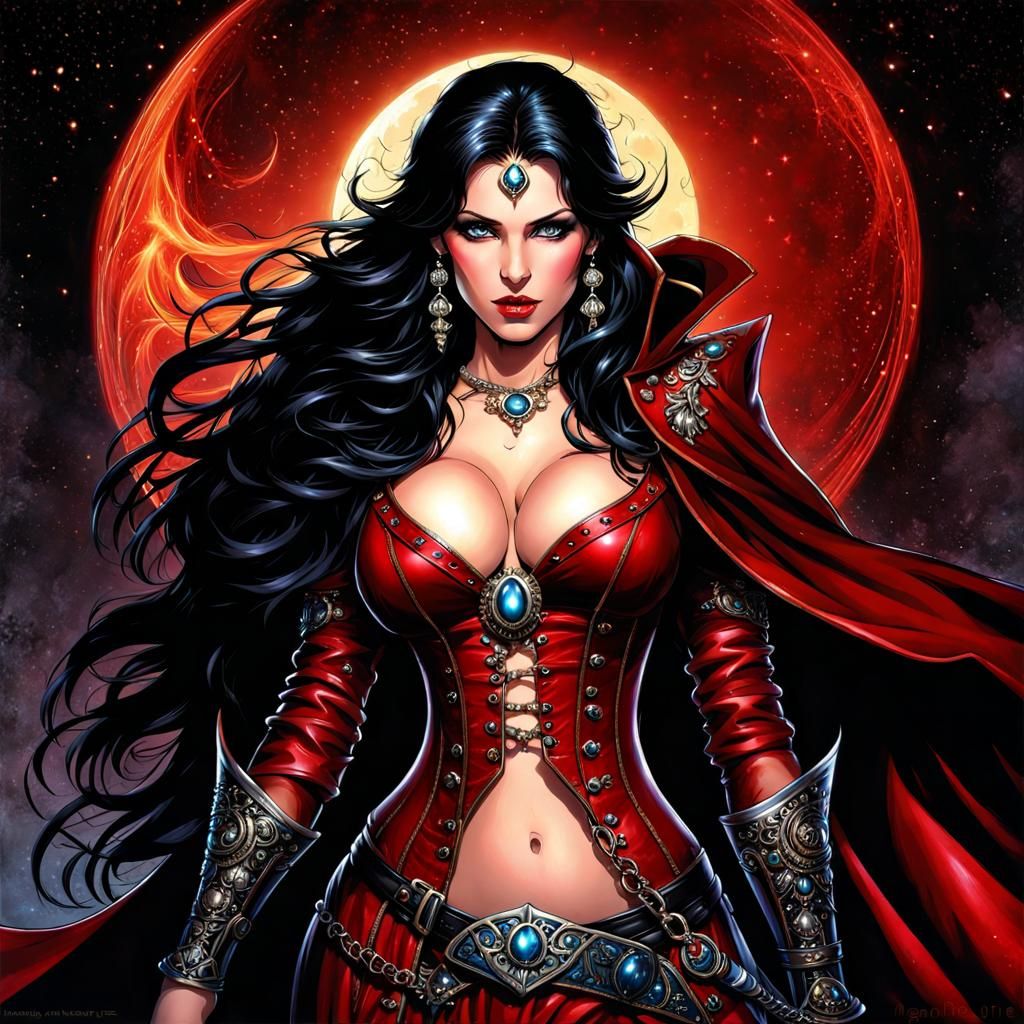 Gothic Medieval Princess in Moonlight, Fantasy Art