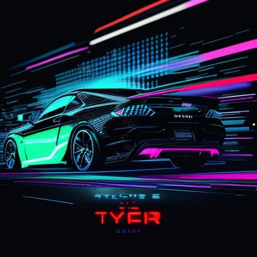 Glitch Art Car in Neon Noir Style
