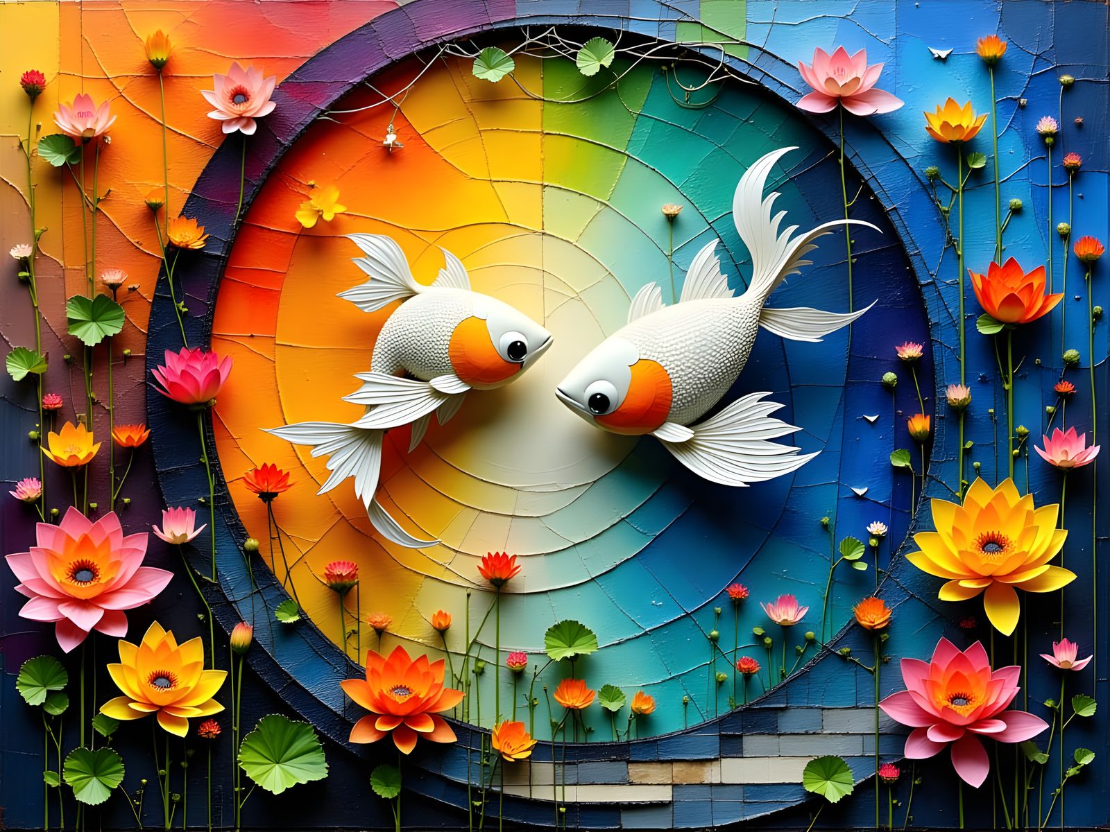 <lora:Akimora:1.0> Seeing flowers turn into two fish that lo...