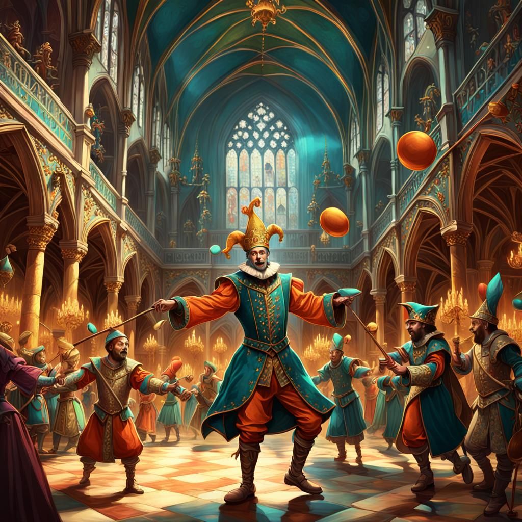 Medieval Jester Masters Impressive Juggling Act in Royal Cou...