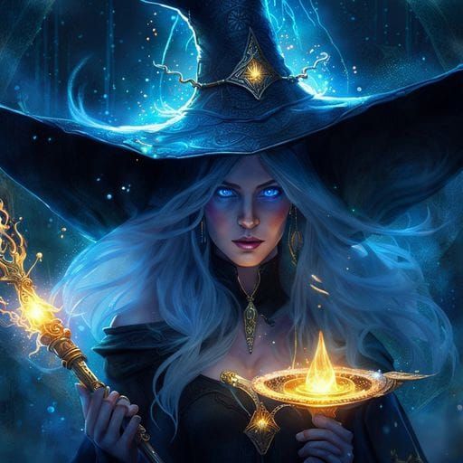 Gothic Water Witch with Ice Wand in Digital Art