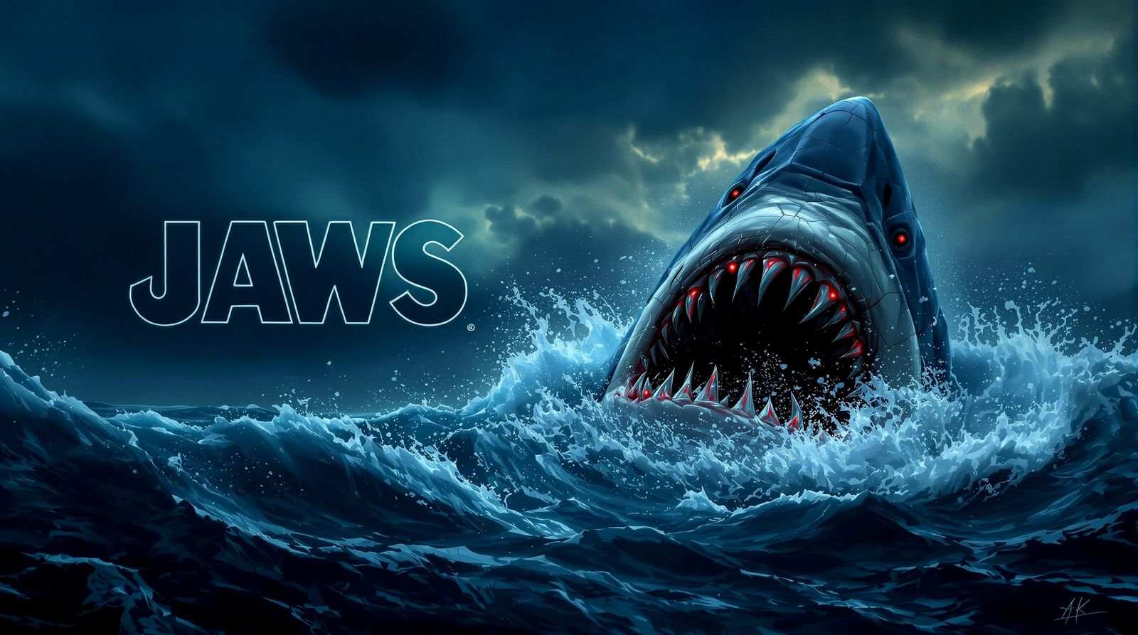 JAWS Poster: Robot Shark in Pre-Raphaelite Style