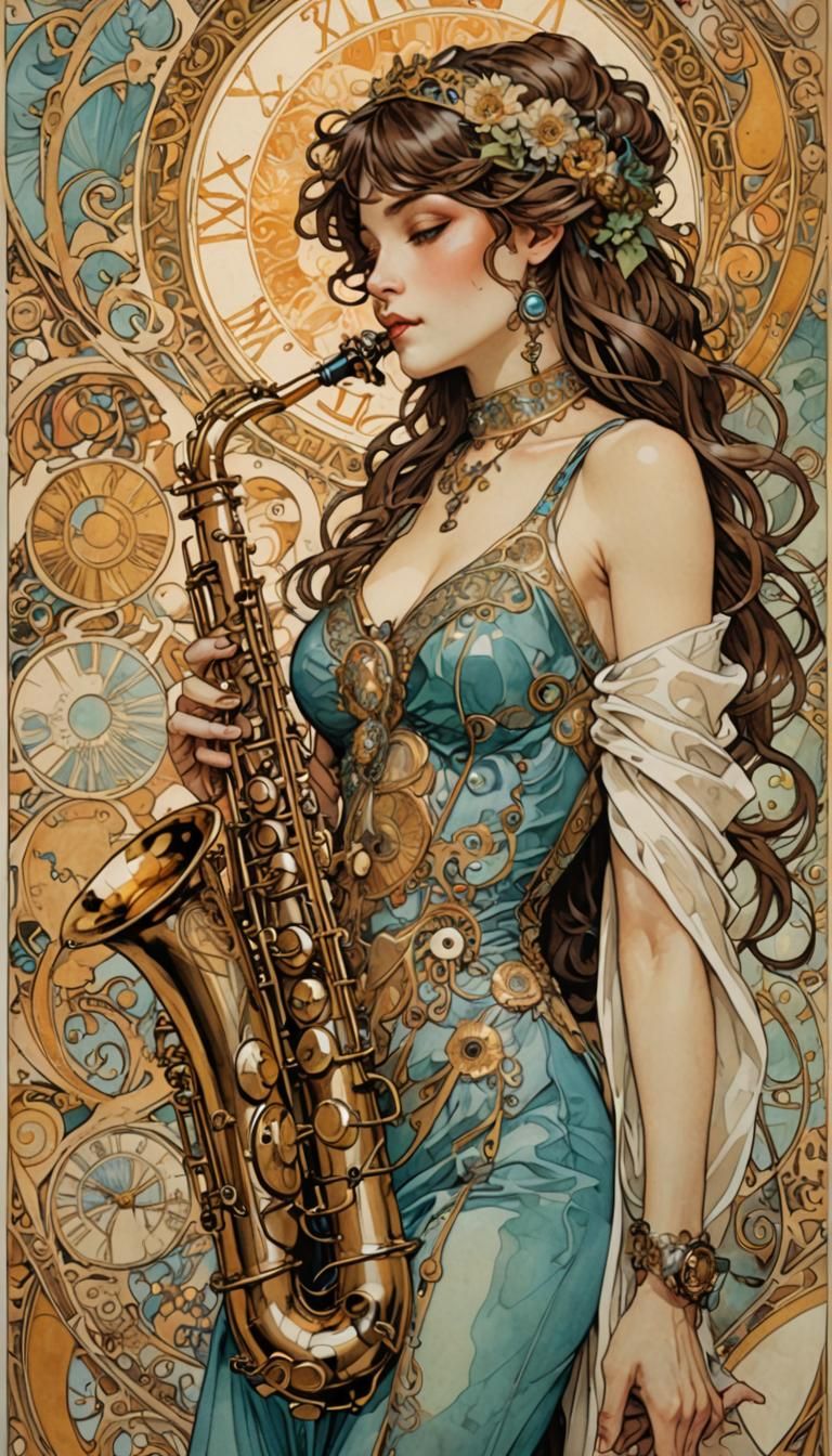 Saxophone in Mixed Media Comic Art Style