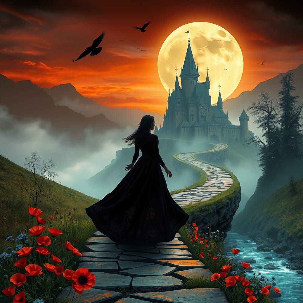 Mystical Castle Landscape in Dreamlike Style