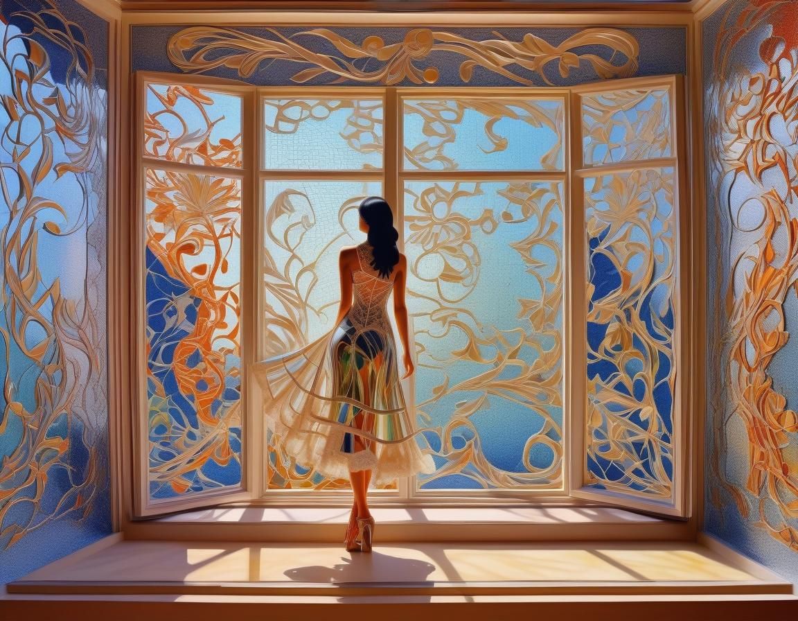 Woman and the Wind: Impasto Trompe-l'oeil Digital Art