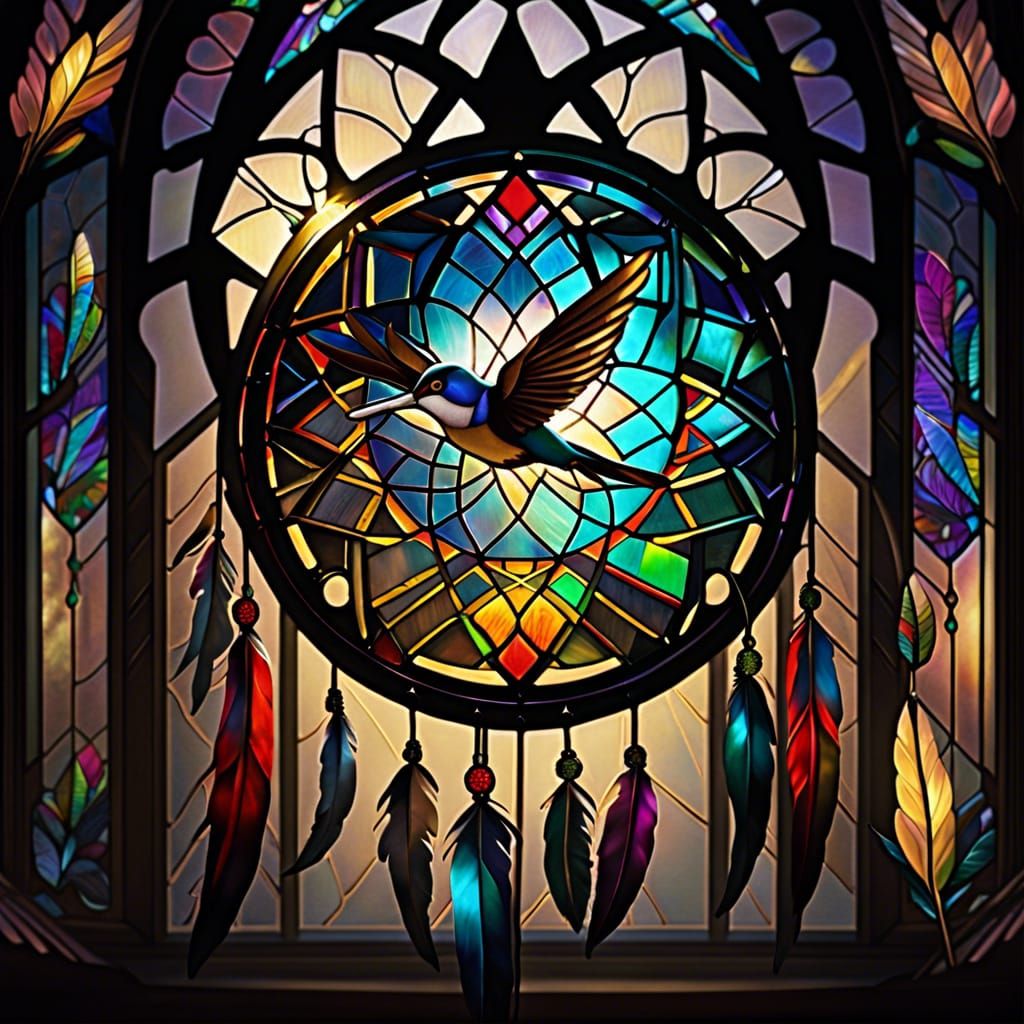 Stained Glass Dream Catcher with Hummingbirds