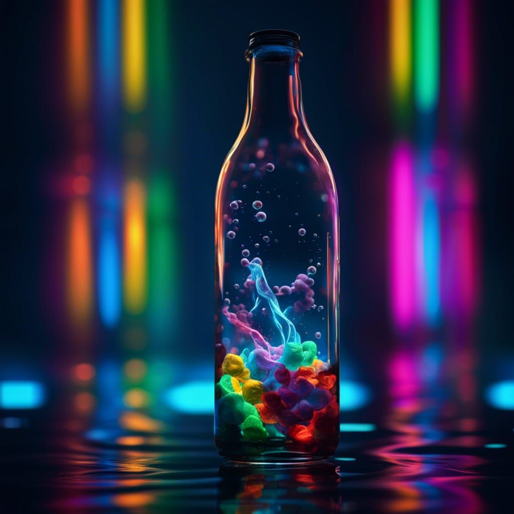 Glowing Light Trapped in Underwater Bottle