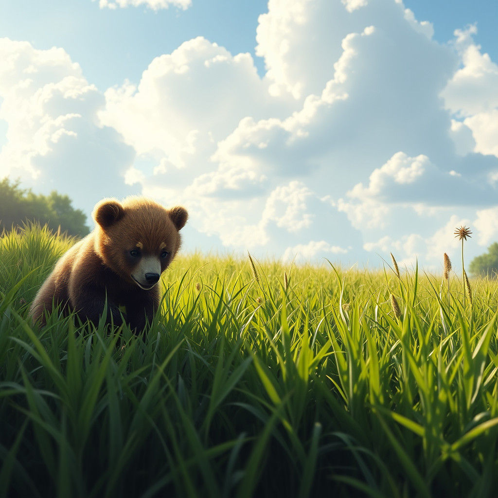 Bear Cubs Playing in Emerald Grass: Matte Painting