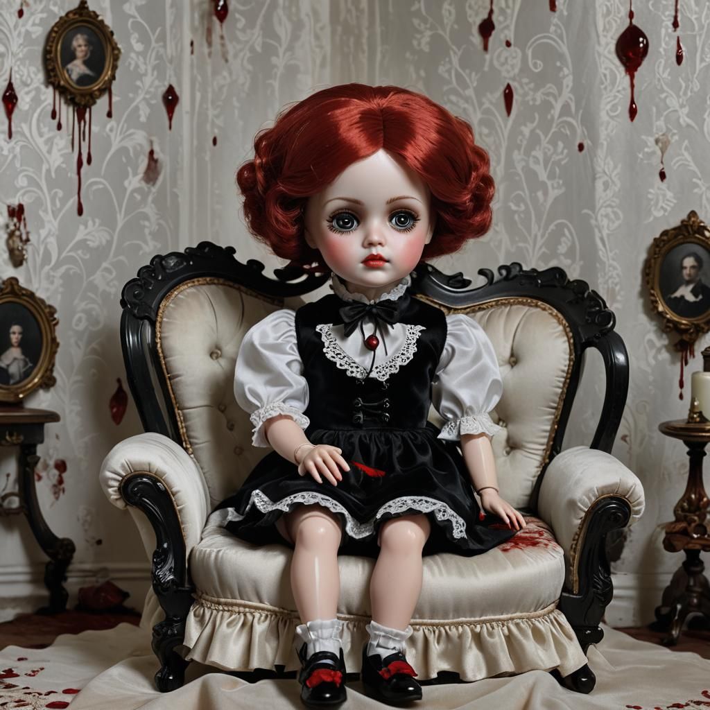 Sinister Porcelain Doll in Victorian Dollhouse
