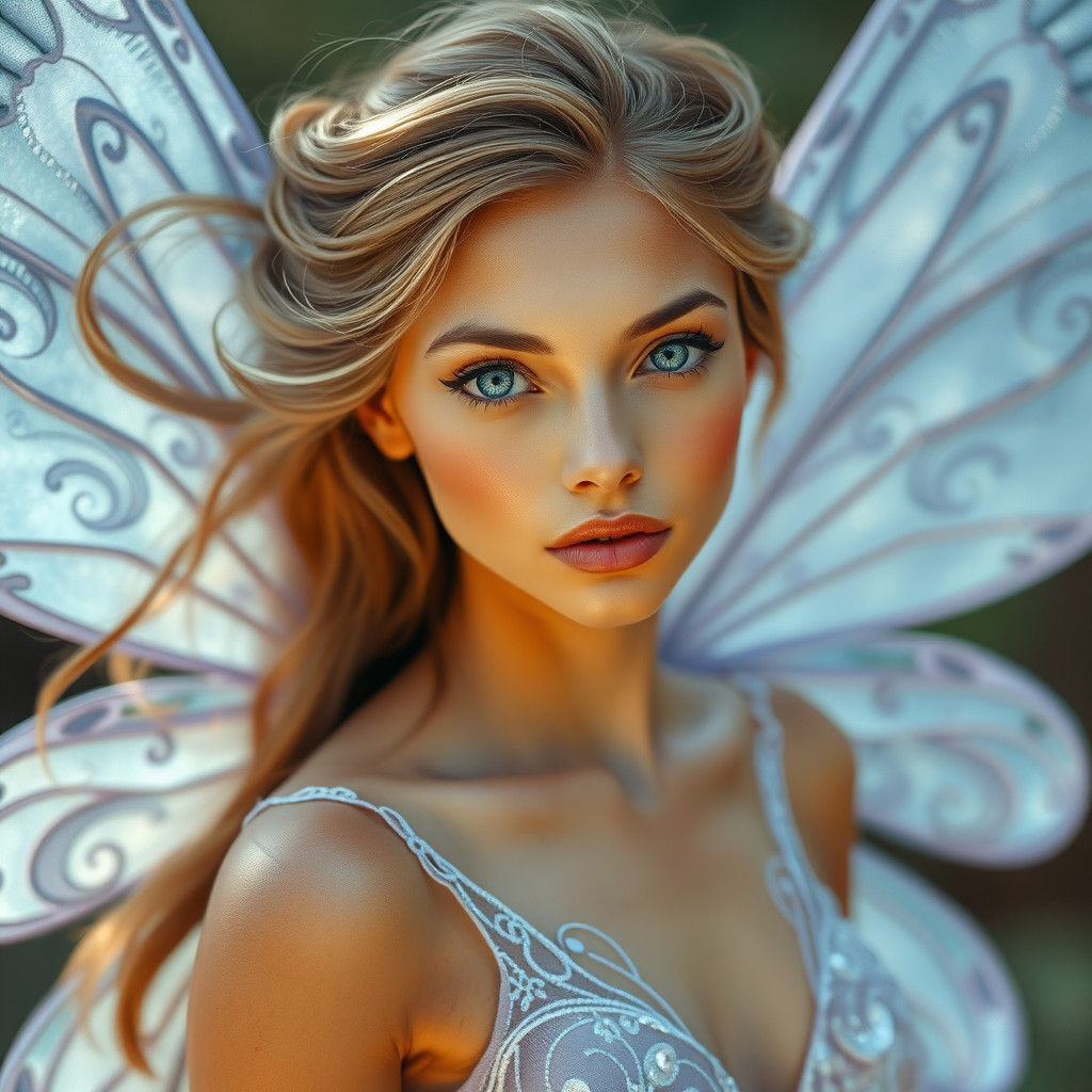Ethereal Fairy with Blue Wings, Digital Art