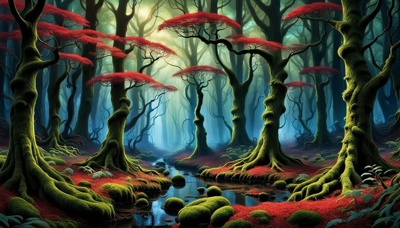 Mystical Whispering Woods: Bioluminescent Flora in Astral St...