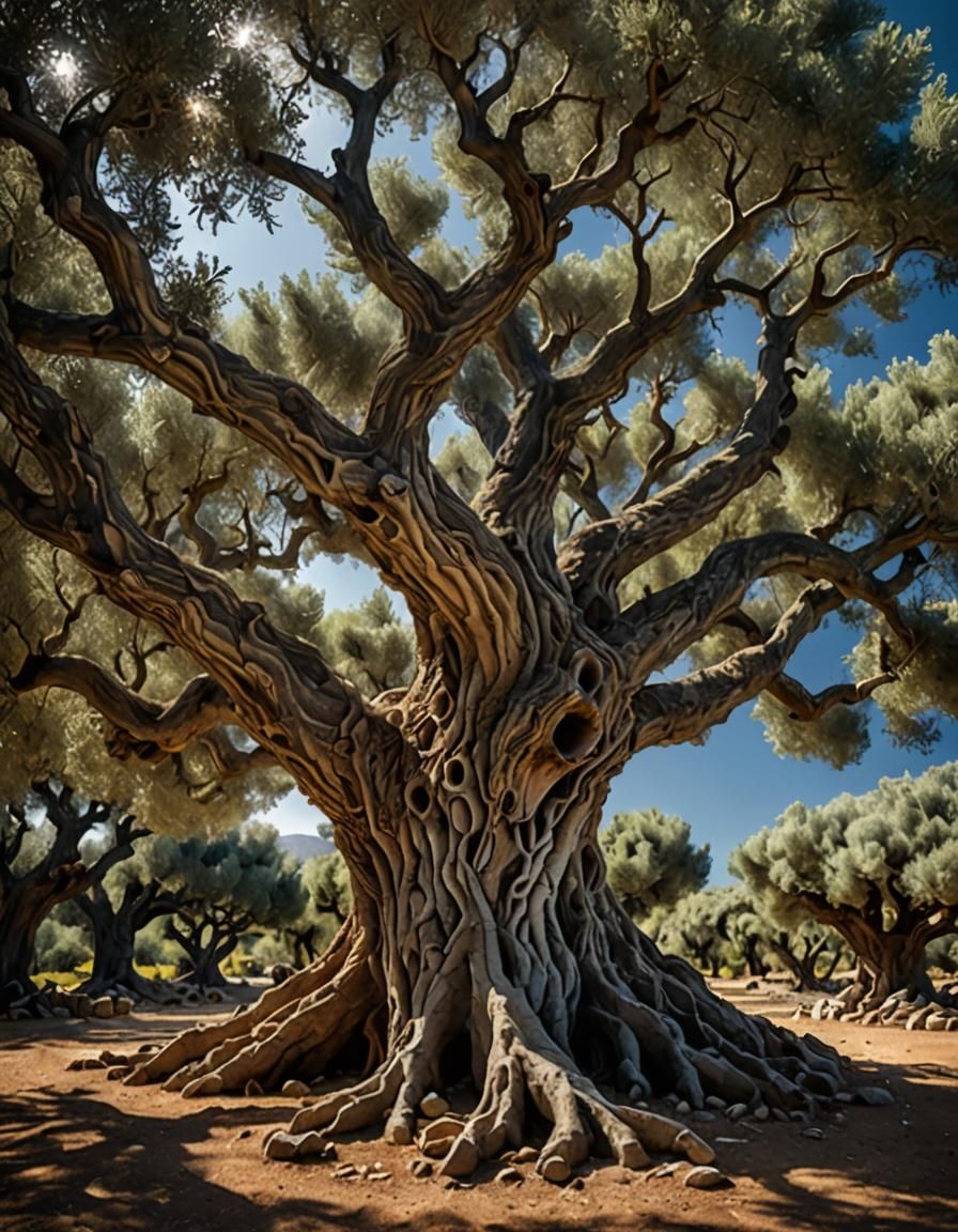 Ancient Olive Tree on Crete as Digital Painting