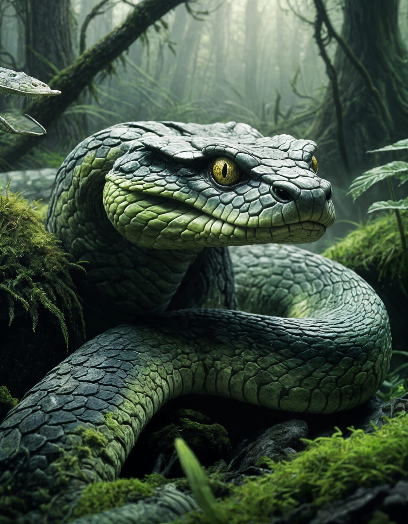 Moss Camouflage Viper in Overgrown Swamp: MTG Art