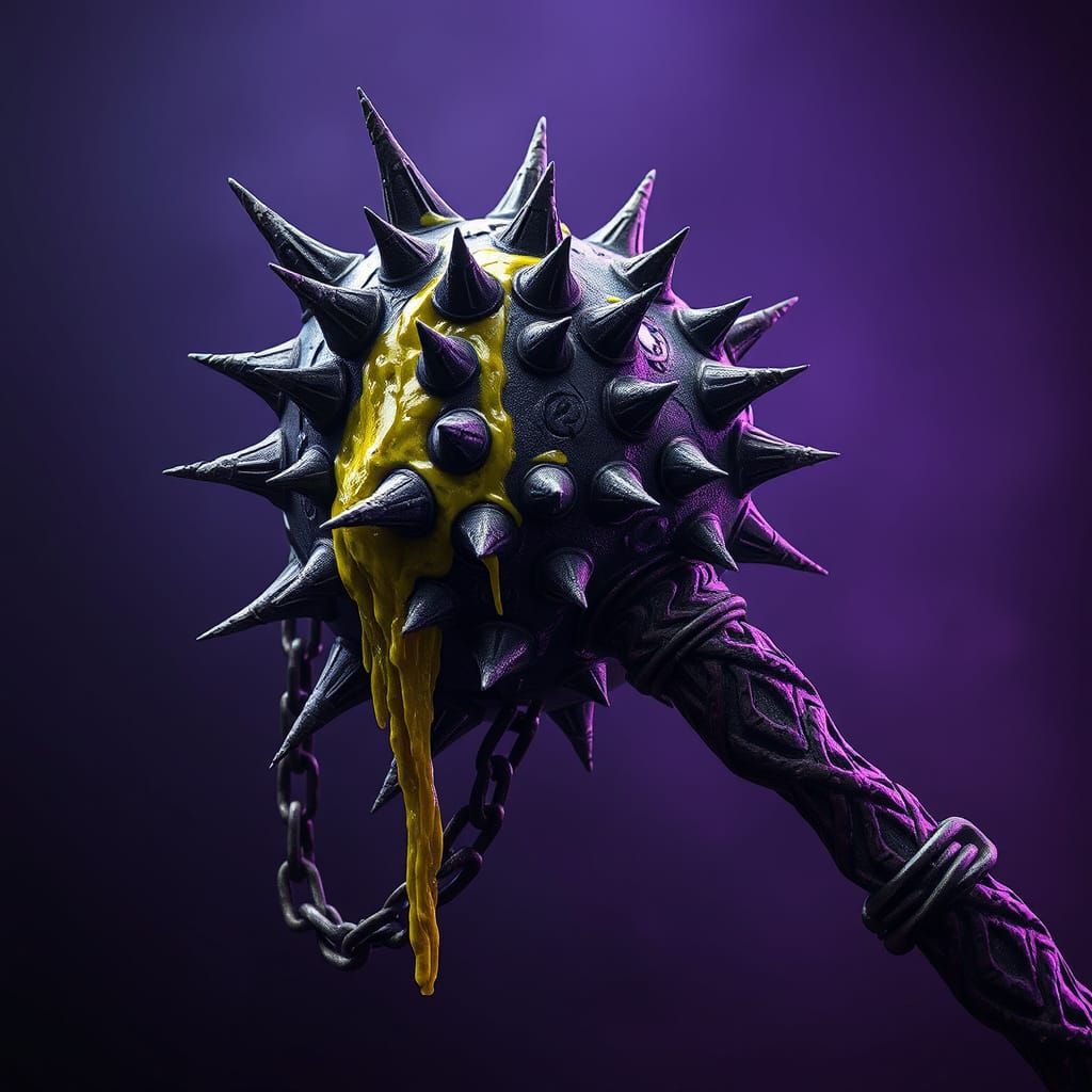 Dark Fantasy Flail in Gnarled Steel with Rusted Spikes and A...