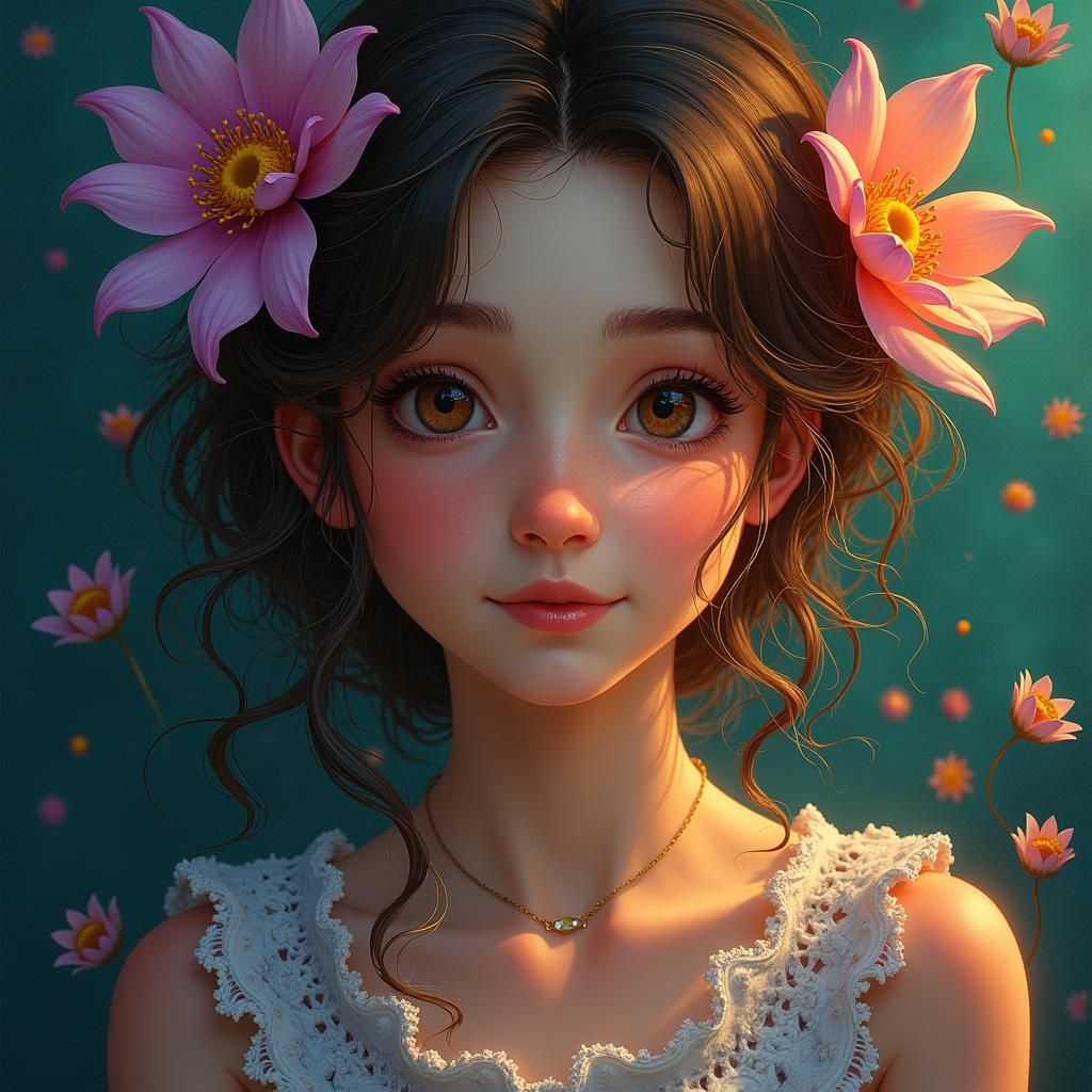 Expressive Brunette Portrait in Vibrant Fantasy Style
