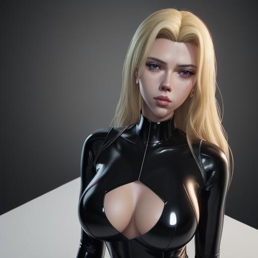 Blonde Woman in Latex Costume: 3D Anime Art