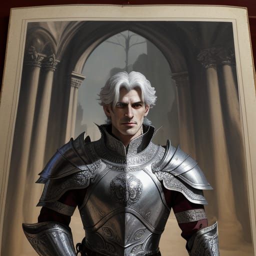 A silver-hared vampire prince before battle. renaissance, romanesque