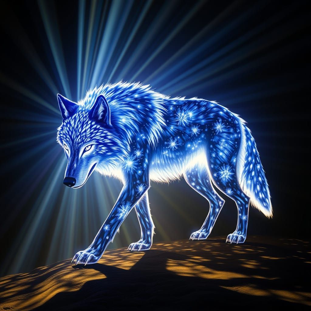 Ethereal Light Wolf Shifting in Radiant Hues