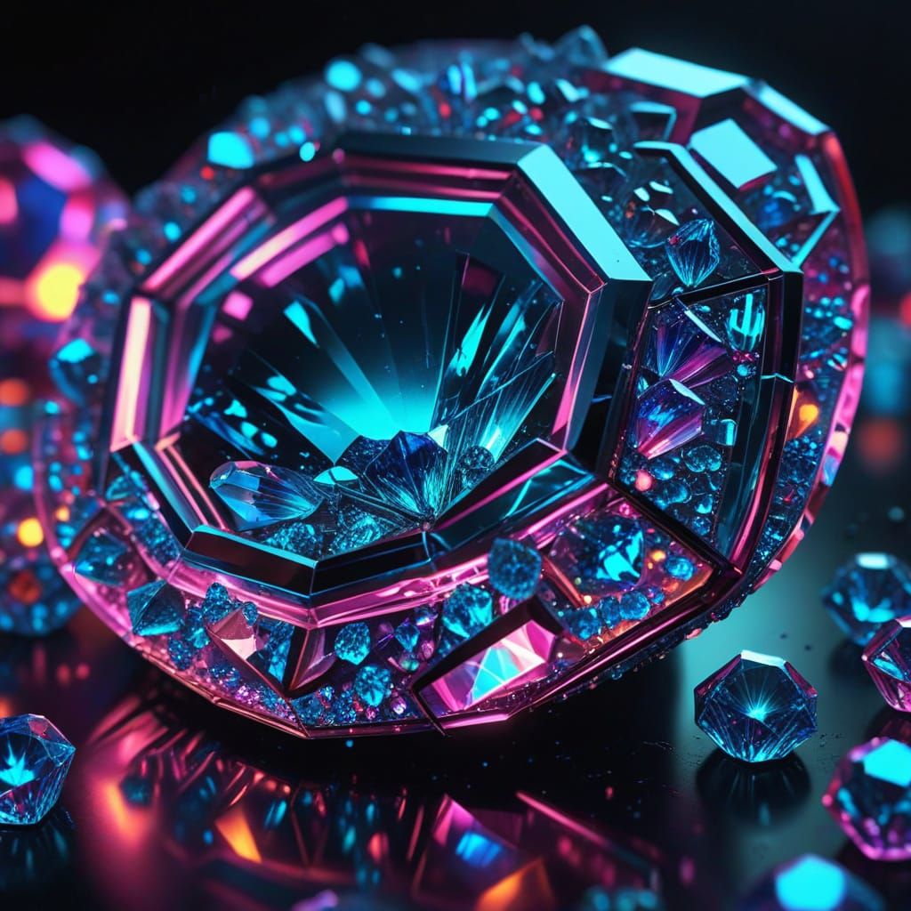 Neon Crystal Jewelry in Hyper-Realistic Digital Art