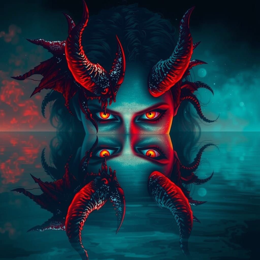 Goddess Confronts Fiendish Reflection