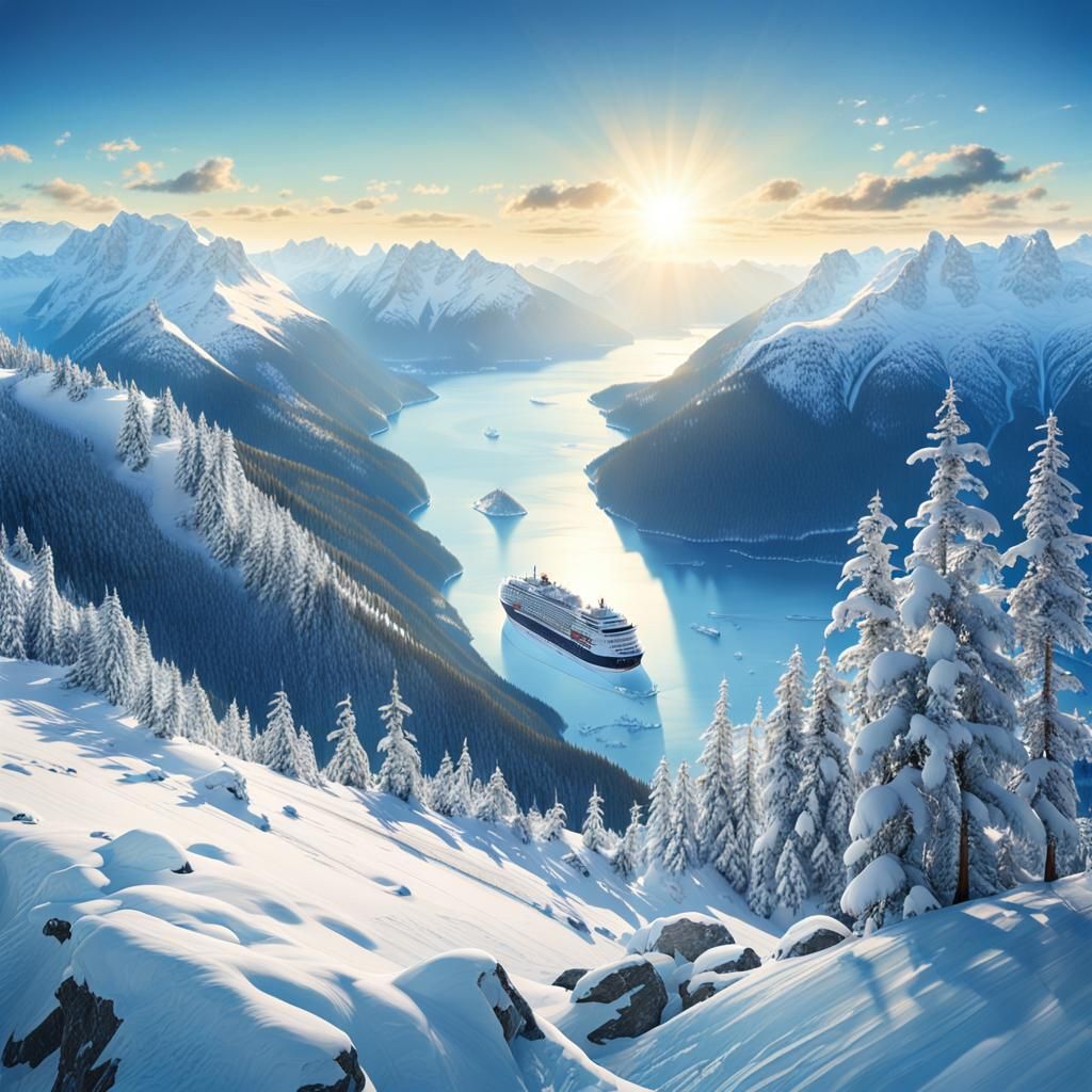 Sparkling Mountain View with Fjord, Matte Painting