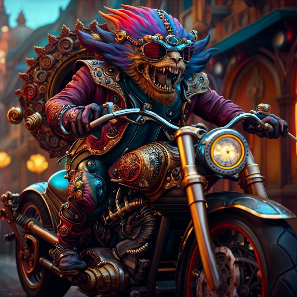 Steampunk Monster on Custom Ducati Motorcycle