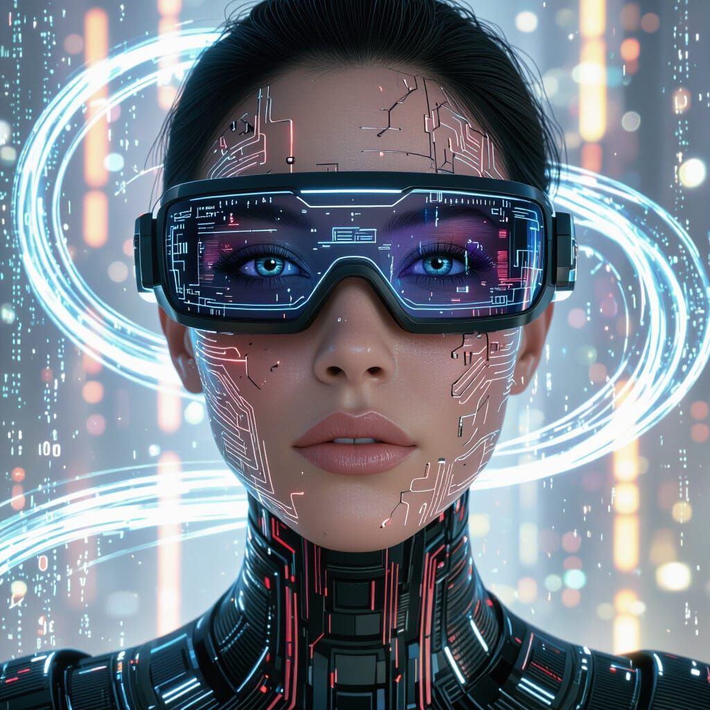 Cyberpunk Portrait: AI Fusion with Metallic Circuitry
