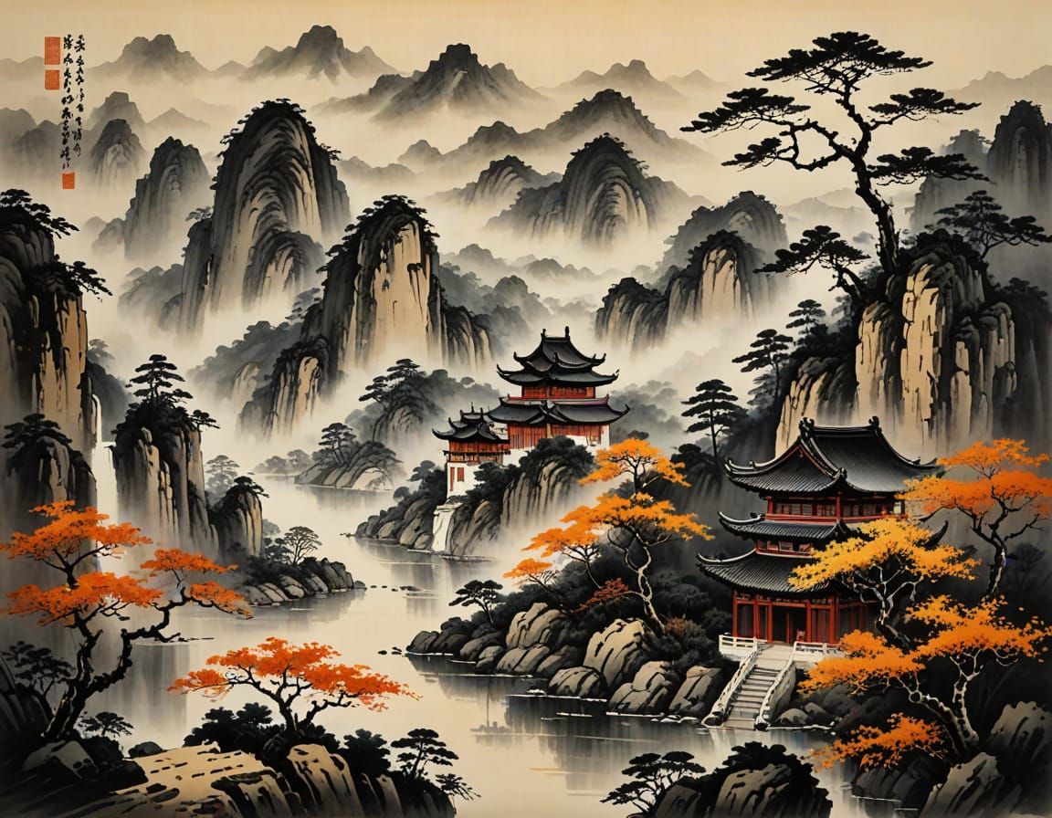 Classic Chinese Landscape Ink Wash Painting
