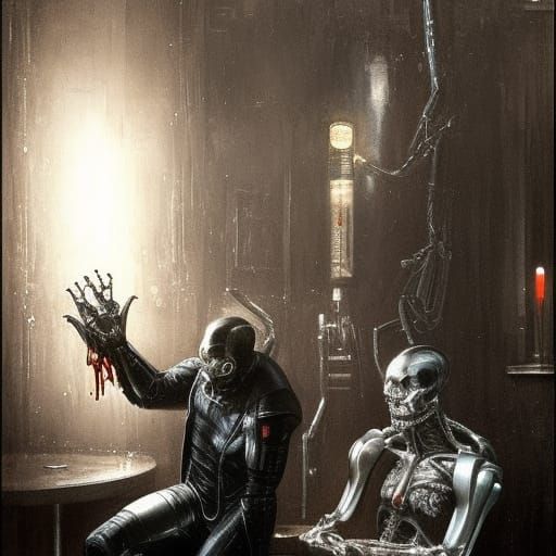 Ultron and T-800: A Dark Bar Scene