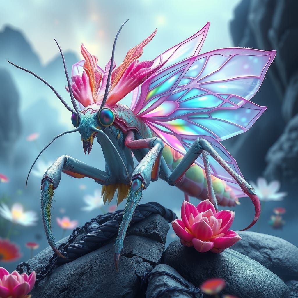 Ethereal Fairy Punk Alien Exoplanet Creature with Iridescent...