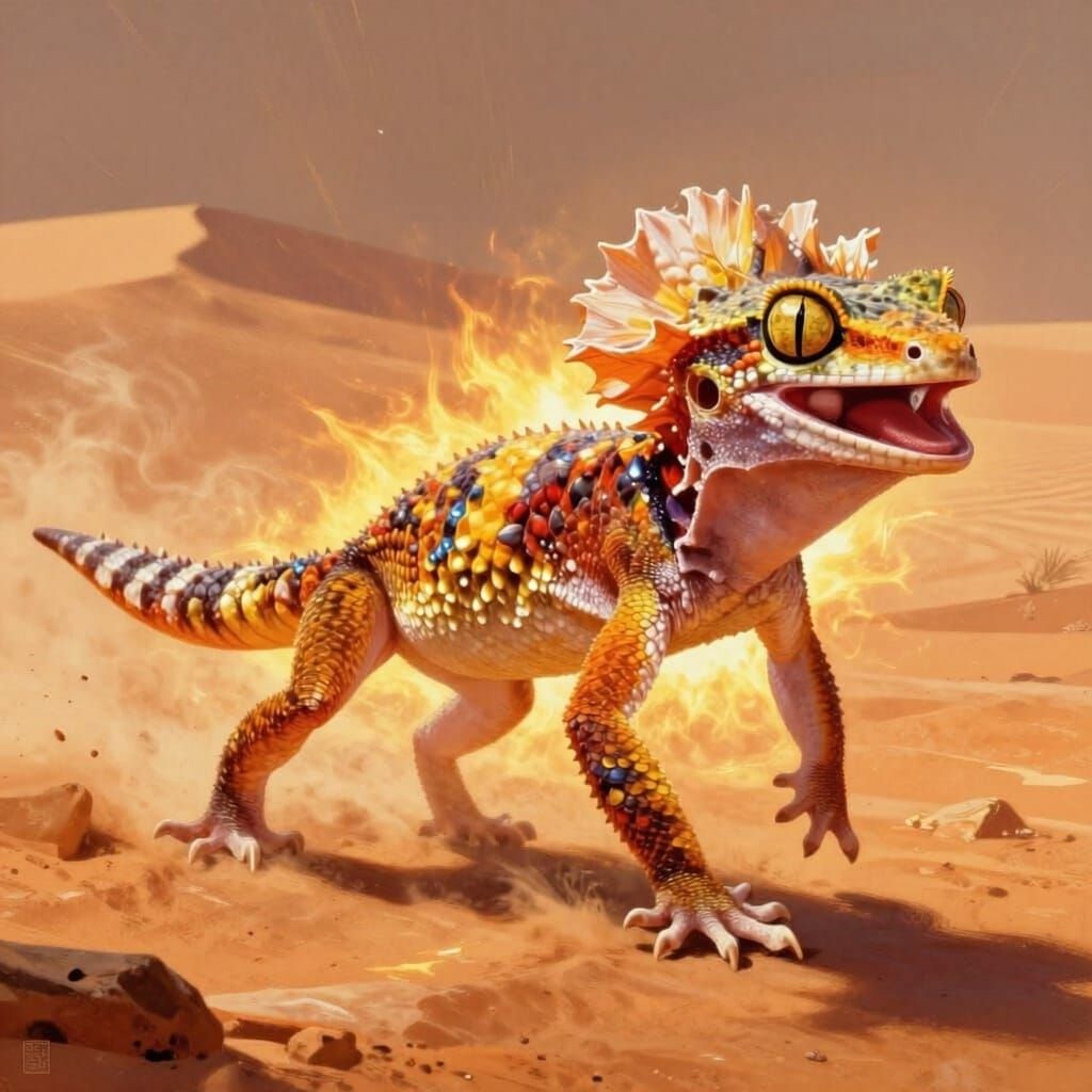 Colossal Frilled Gecko Runs Through Scorching Sahara Desert