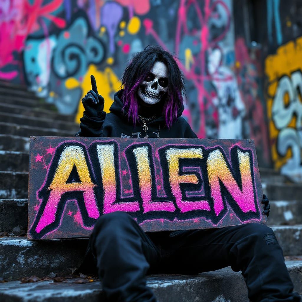 Skull Woman Graffiti Art in Urban Setting