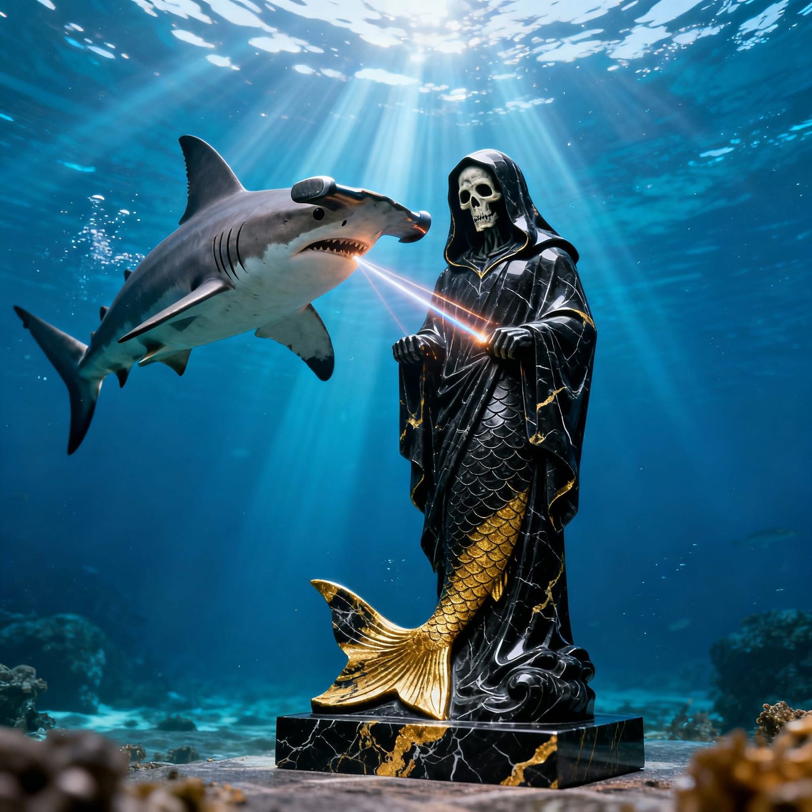 Hammerhead Shark Sculptor Creates Grim Reaper in Marble Unde...