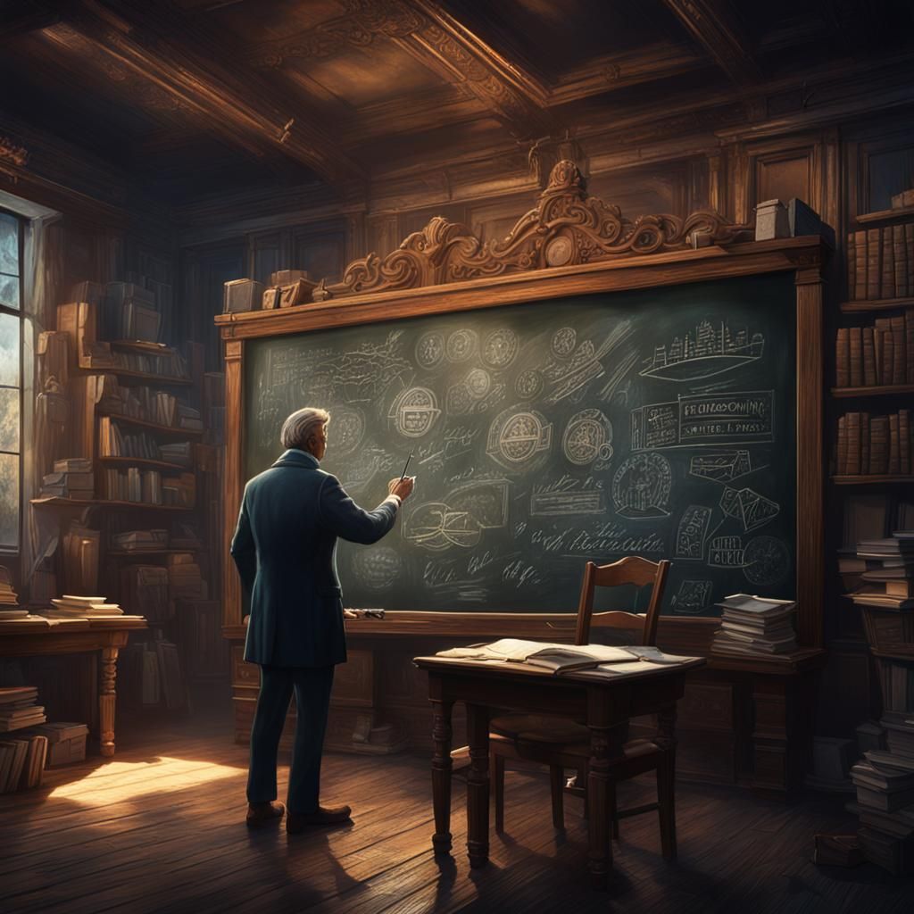 Teacher Writing on Blackboard: Education Concept Art