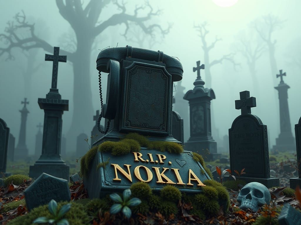 Forgotten Nokia Tombstone in a Haunting Cemetery