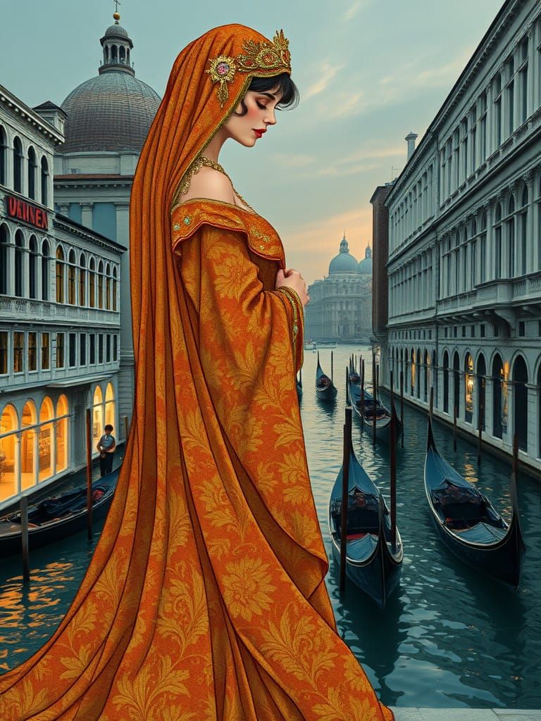Ethereal Lady of Venice in Art Nouveau Style