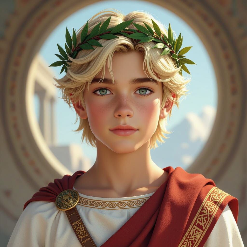 Greek Tunic Portrait in Hyper-Realistic Ornate Style