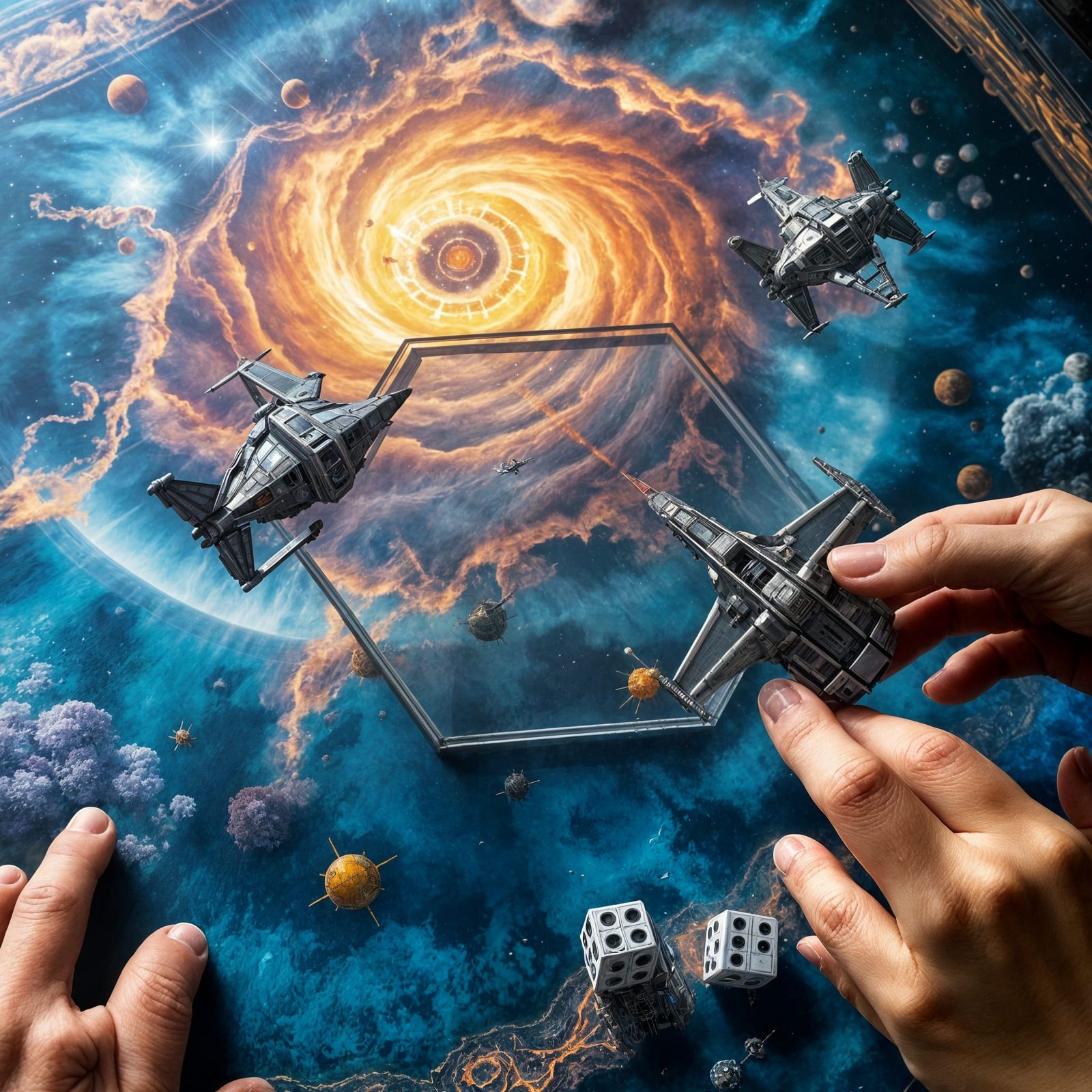 Miniature Spacecraft Dogfight Over Nebula Map