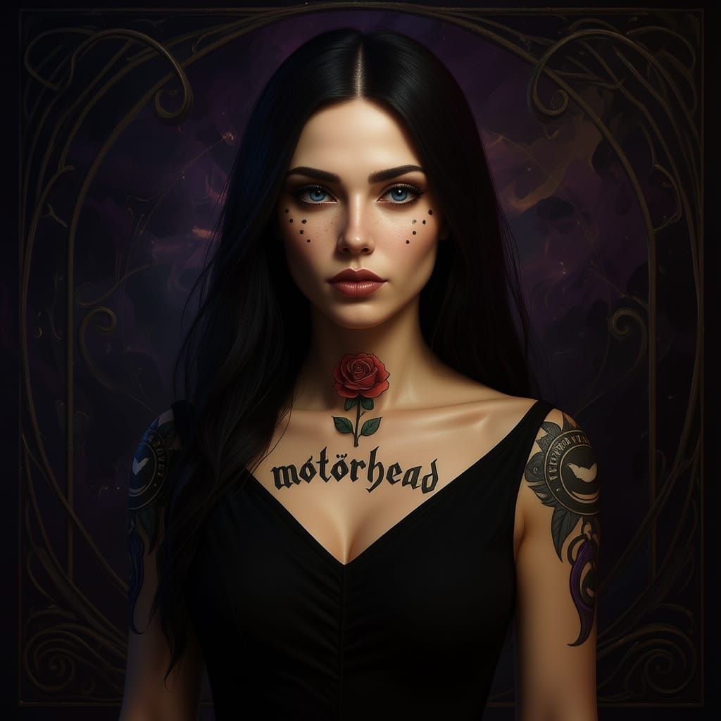 Rose Tattooed Woman in Dark Fantasy Style
