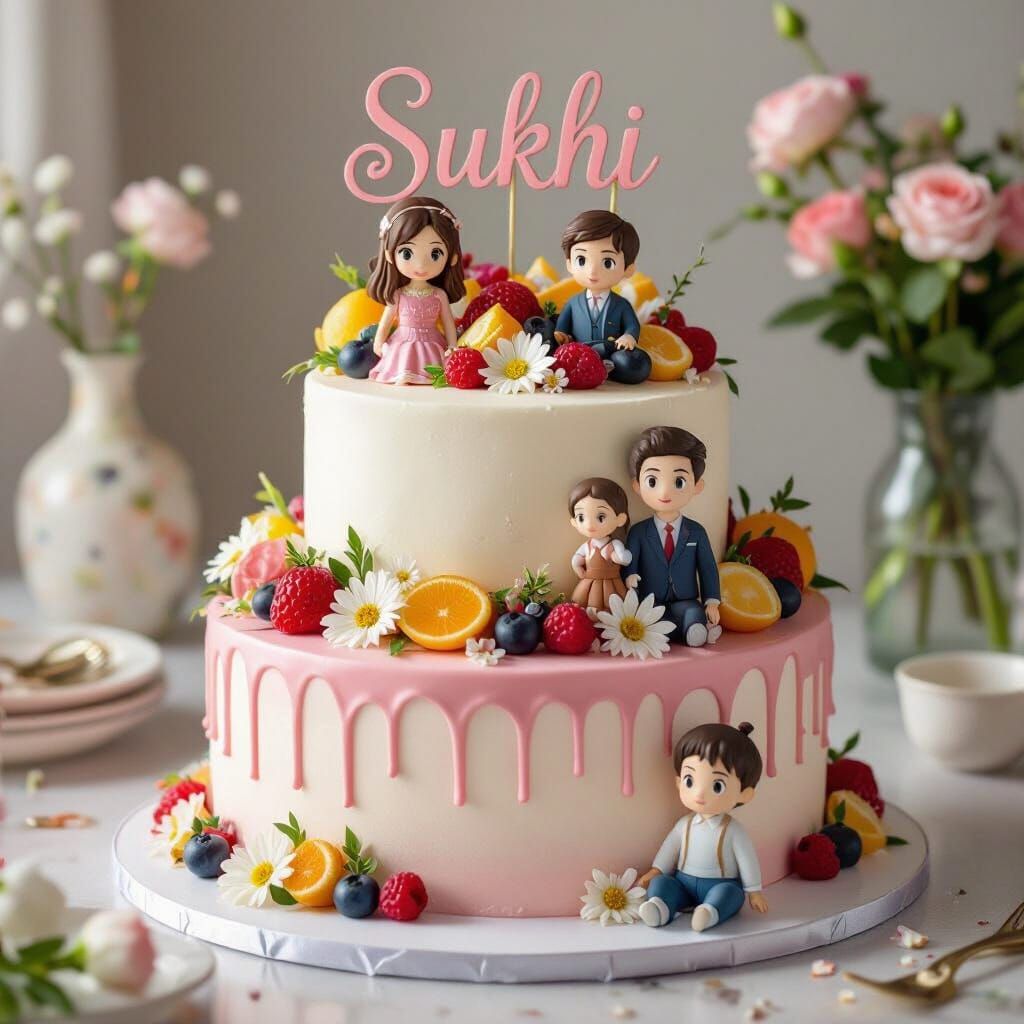 Elegant Pink & White Birthday Cake for Sukhi