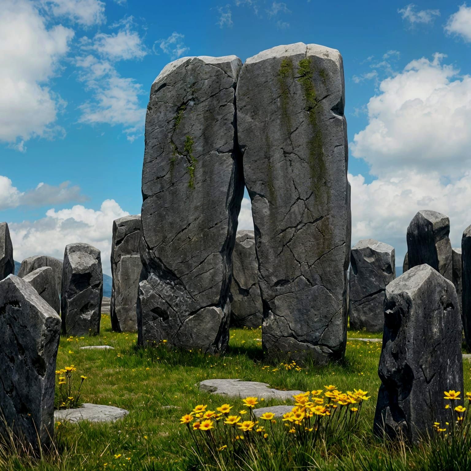 Ancient Standing Stones in a Circle with a Central Monolith