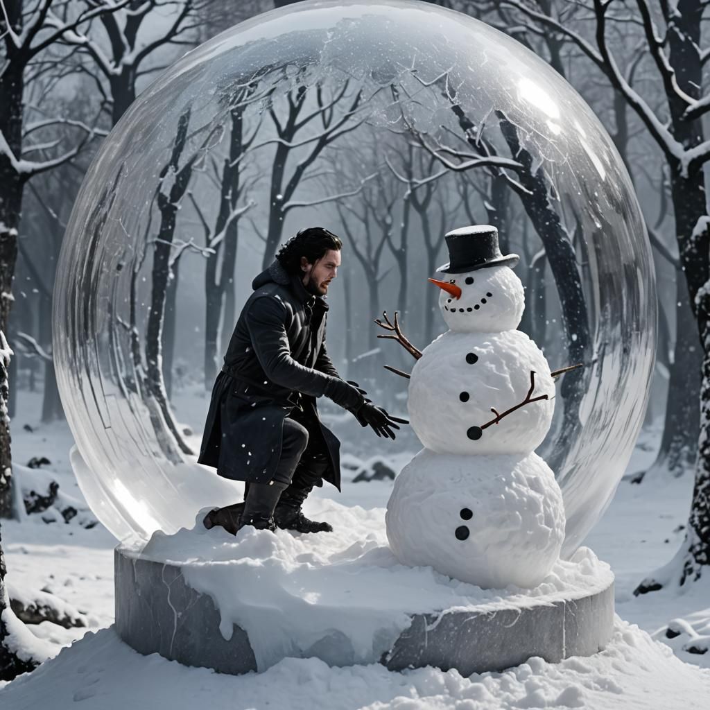 John Snow Builds Snowman in Snowglobe