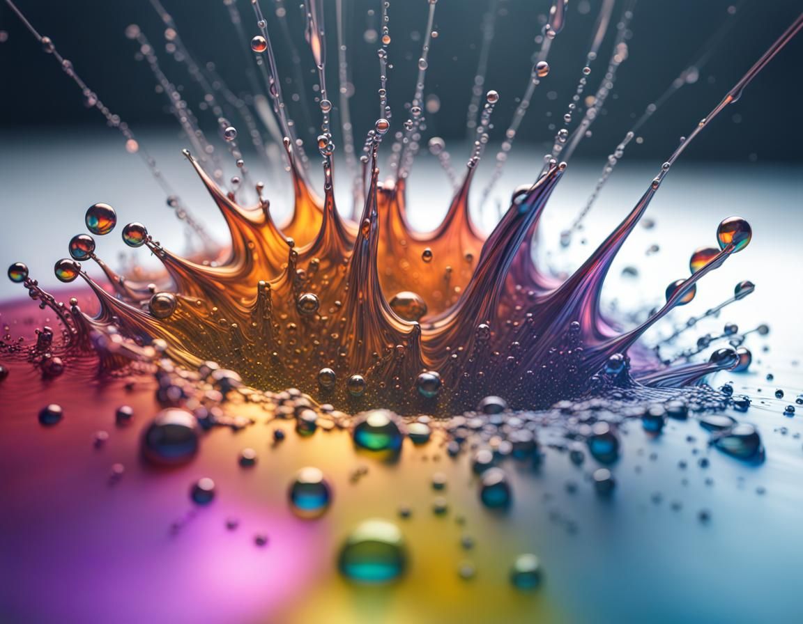 Exploding Dewdrops: Intricate Fractal Liquid Acrylic Art